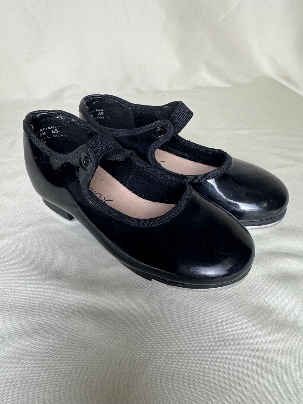 Capezio Black Patent Tap Shoes with Elastic Mary Jane Strap